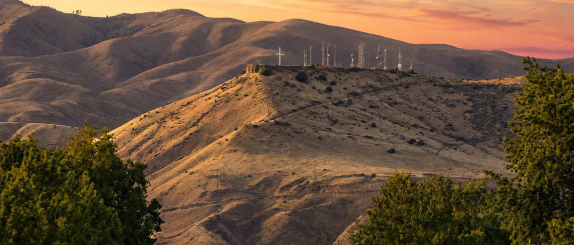 Wide panoramic of Table Rock and Boise foothills